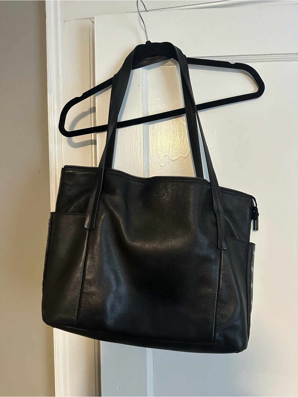 Classic Black Leather Tote Bag